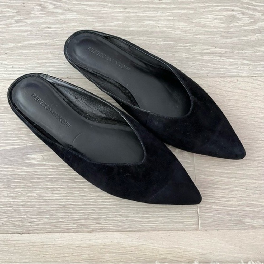 REBECCA MINKOFF Black Suede "Rikki" Point Toe Slides Flat 6